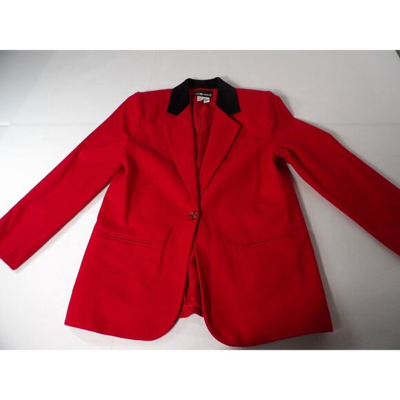 Sag Harbor Sz 14 Red Blazer Pure Wool Velvet Collar Vintage Festive Holiday 90s - Picture 8 of 13